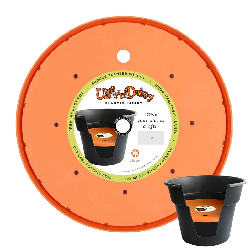 Bloem Ups-A-Daisy 13" Round Orange Resin Planter Pot Lift Insert with Drainage Holes - Image 1